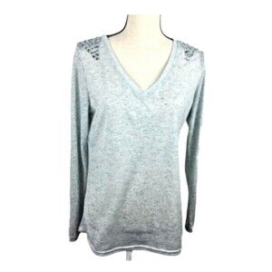 BKE Buckle Knit Top Women S Burnout Gray Jersey Rhinestone Bling on Shoulders